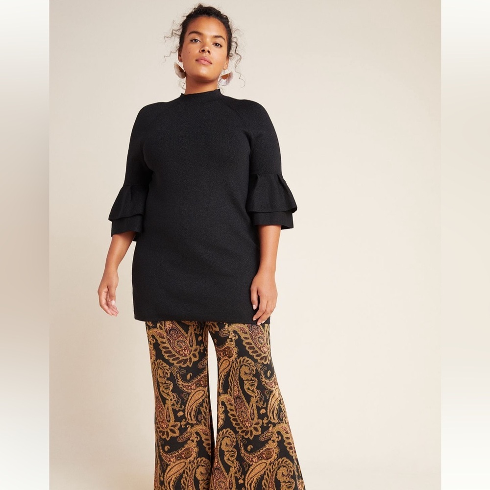Anthropologie Claudette Black Ruffled Sweater Dress Sz:M - Picture 6 of 14